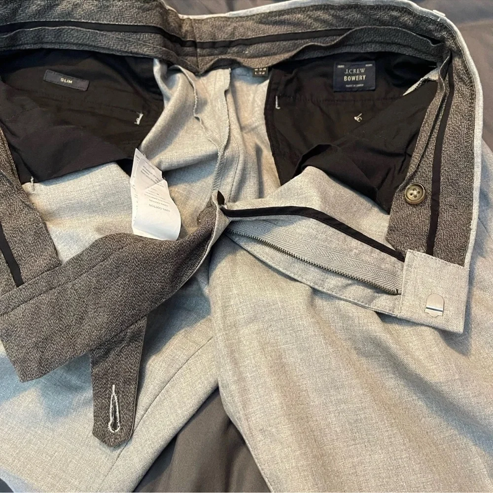 J.Crew Bowery Mens Pants 34x32 Slim Fit Stretch Chinos Gray Cotton Office Preppy
